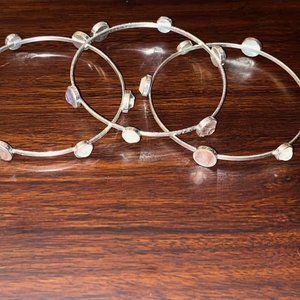 Three Silver Tone Bangle Bracelets with stones